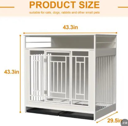 Wooden Dog Kennel Furniture with Divider and Storage Drawers