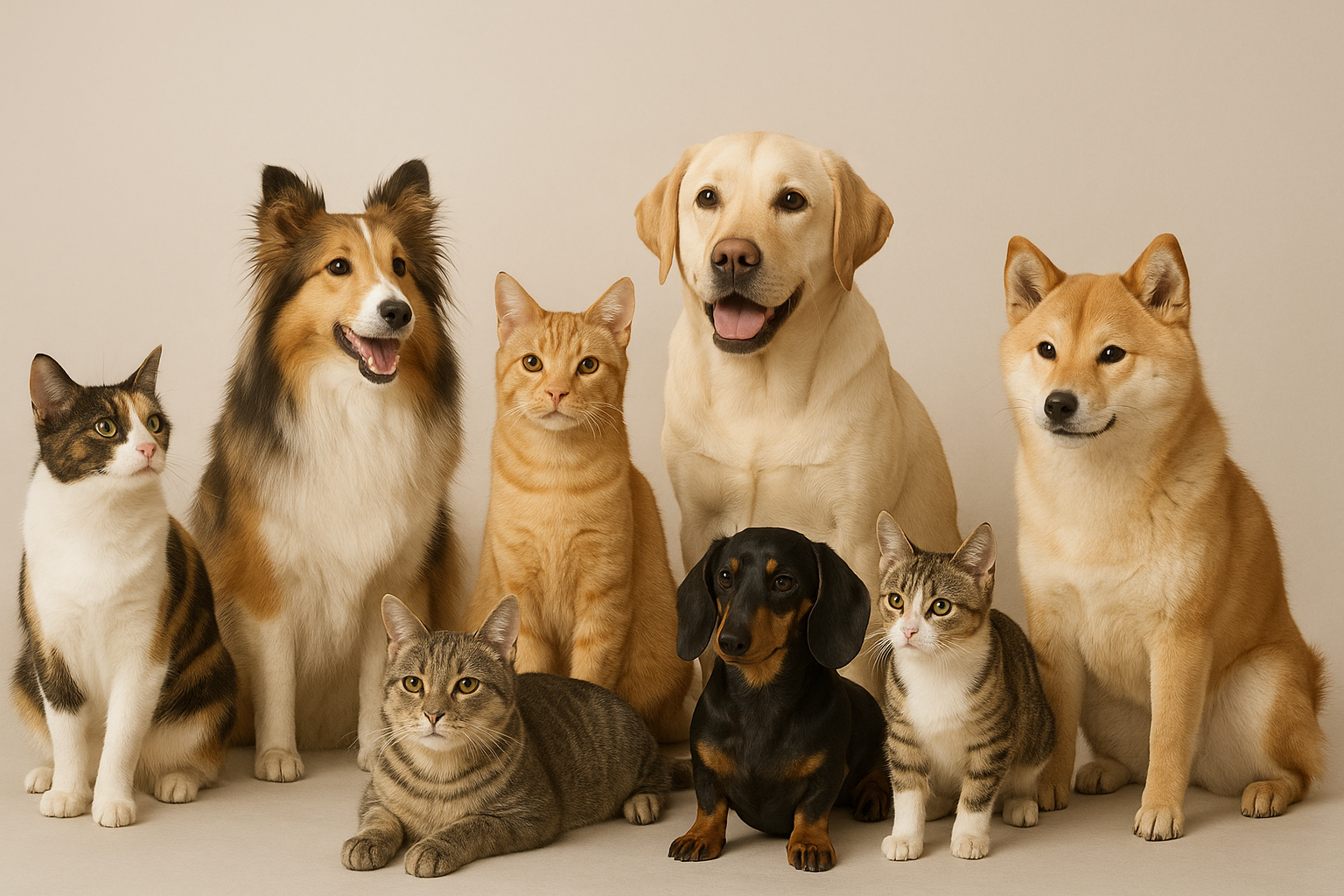 multiple cats and dogs minimal background